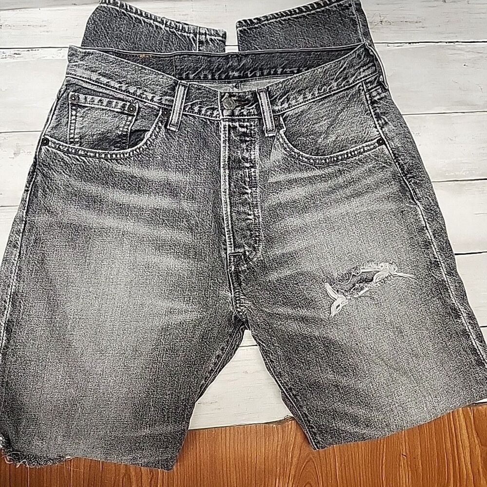 Levis 501 CT Jeans Mens 30x30 Gray Tapered Fit Button Fly Distressed Denim